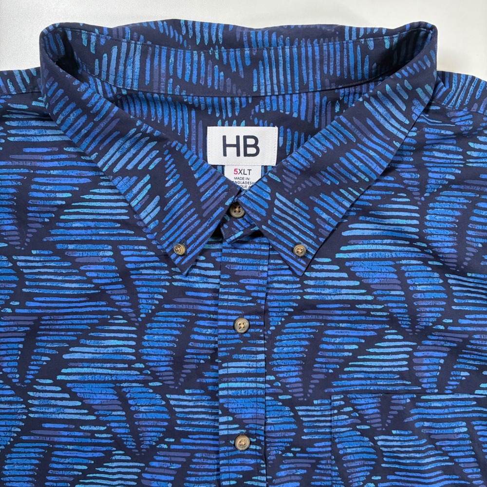 Harbor Bay HB Shirt 5XLT Tall Blue Abstract All Over AOP Geometric Short Sleeve